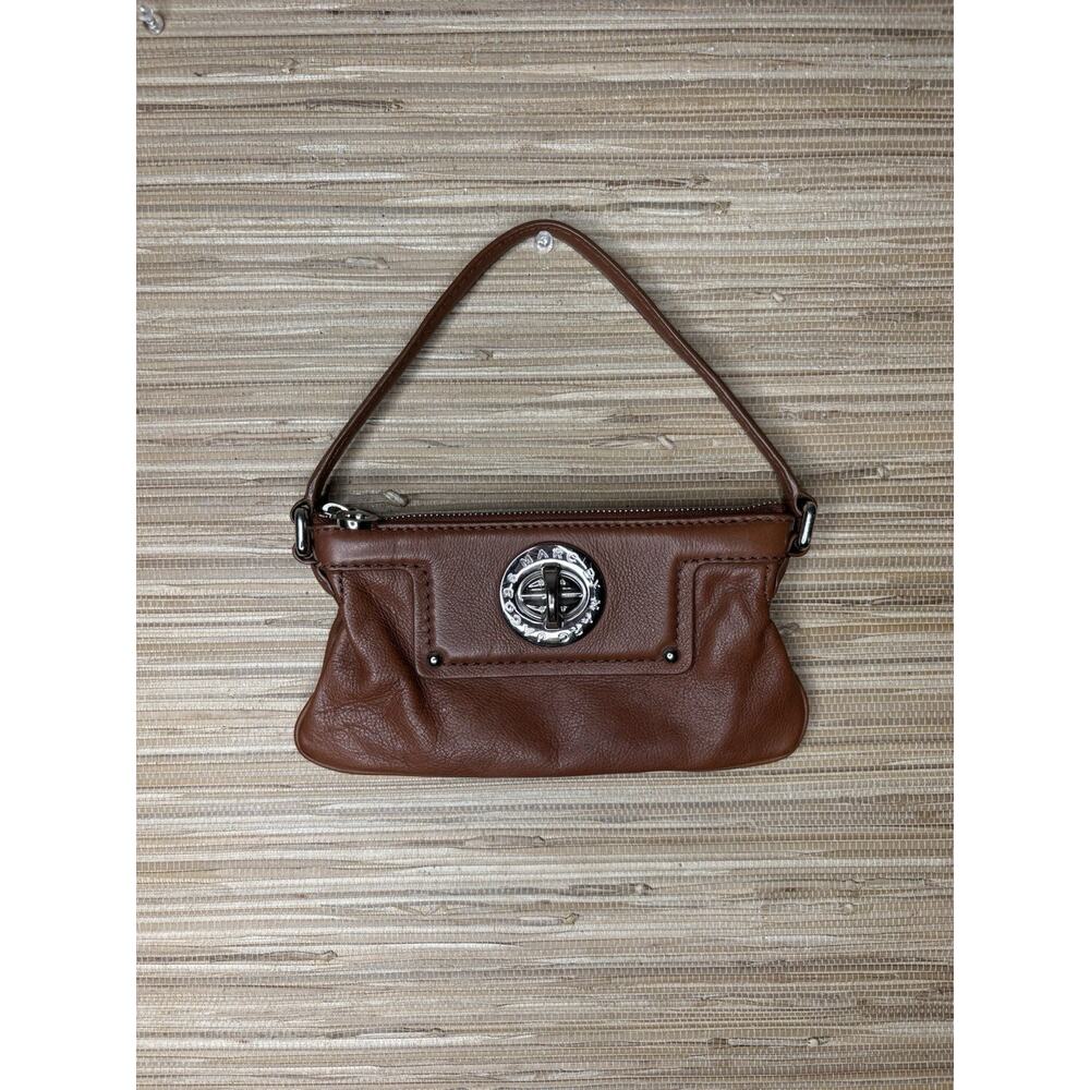 Marc Jacobs Silver Turnlock Wristlet Clutch Brown Leather Mini Bag W Bag